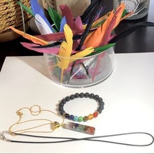 Seven Chakra Bracelet & Orgone Quartz Pendant Necklace Set